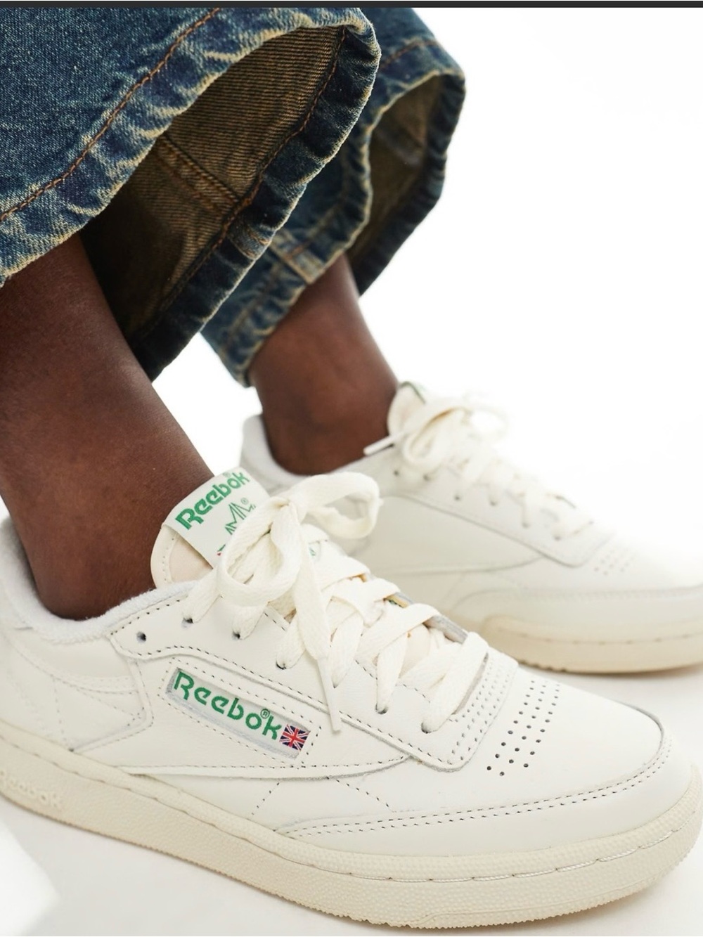 Reebok Off-White Leather Sneakers with Green Logo